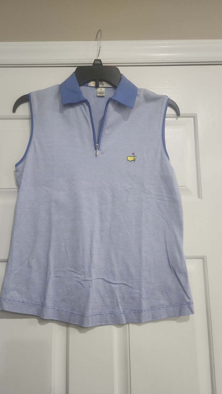 Magnolia Lane The Masters Women's Sleeveless Striped Pima Cotton Quarter-Zip Gol